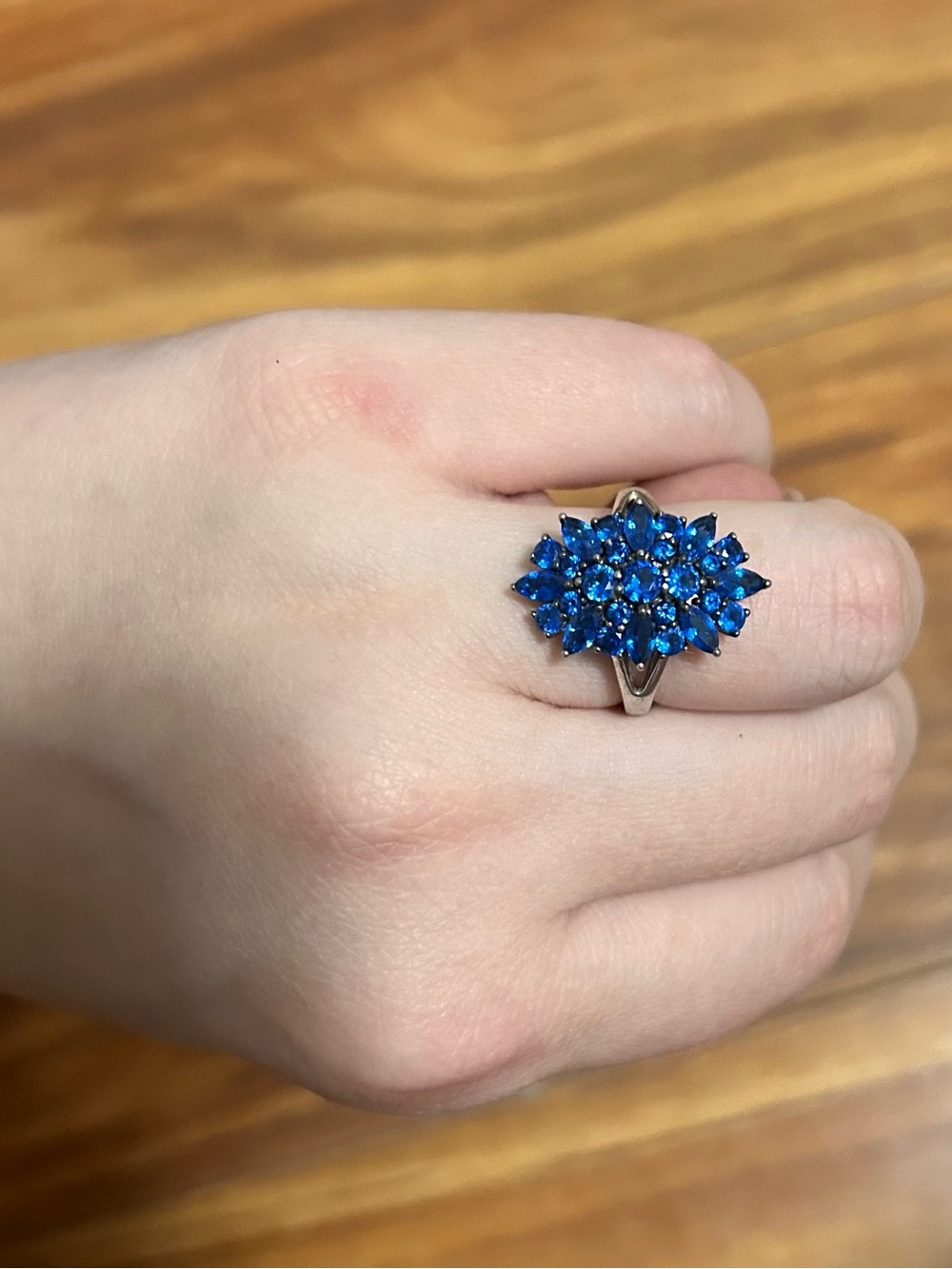 Blue Crystal Cluster Sterling Silver 925 Ring for Women